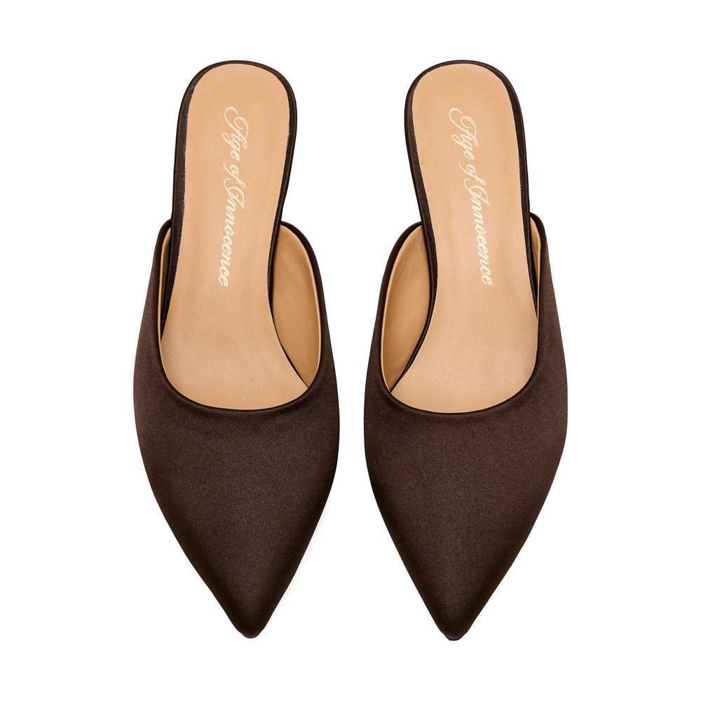 Brenda Satin Brown Mules by Age of Innocence