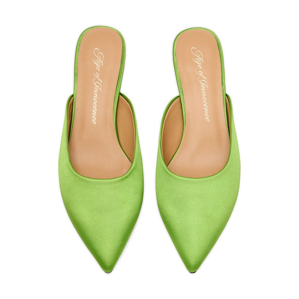 Brenda Satin Green Mules by Age of Innocence