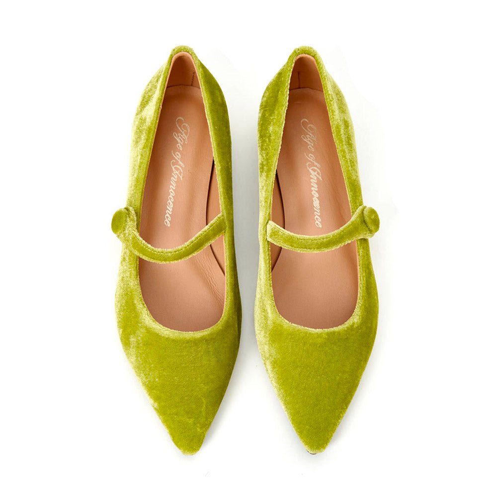Thea Velvet Light Green Shoes by Age of Innocence