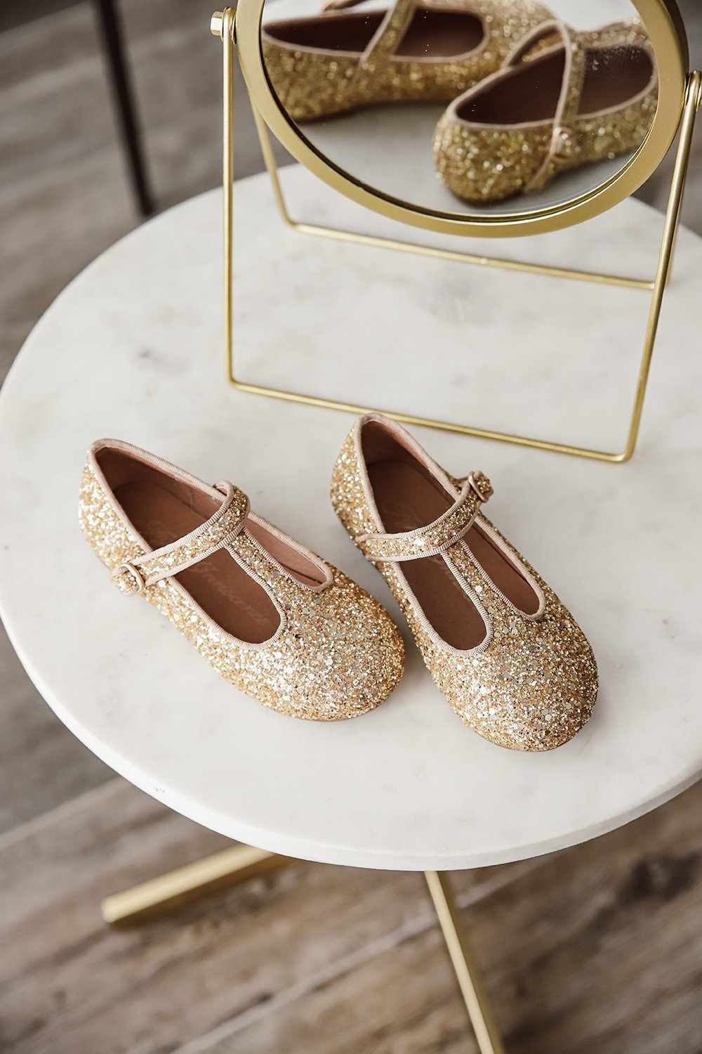 Designer Children Abigail Glitter Gold Shoes for Baby Girls